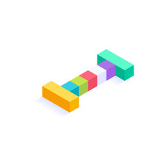 Letter I Isometric colorful cubes 3d design, three-dimensional letter vector illustration isolated on white background