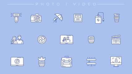 Photo and Video icons. Line style vector set