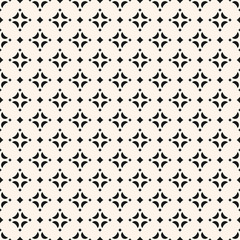 Vector ornamental seamless pattern with diamond shapes, stars. Abstract geometric texture in Asian style. Elegant black and white repeat background. Design for decoration, fabric, prints, furniture
