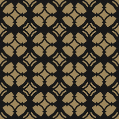 Naklejka premium Golden vector ornamental seamless pattern in Arabian style. Elegant gold and black texture with carved grid, lattice, mesh, net, repeat geometric tiles. Moroccan style background. Luxury design