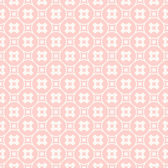 Pink vector seamless pattern. Elegant geometric ornament with crosses, circles, grid, lattice. Abstract background texture. Cute fashionable design for babies, girls, prints, decoration, clothing