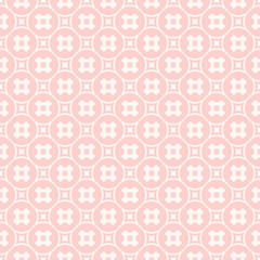 Pink vector seamless pattern. Elegant geometric ornament with crosses, circles, grid, lattice. Abstract background texture. Cute fashionable design for babies, girls, prints, decoration, clothing