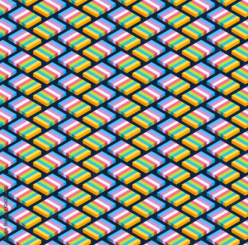Poster block isometric seamless pattern design. modern flat isometric vector seamless pattern background. c