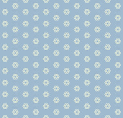 Vector geometric snowflakes seamless pattern. Abstract blue and green texture with small floral shapes, snow flakes. Simple minimal winter holiday background. Delicate repeatable decorative design