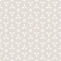 Vector floral minimalist geometric seamless pattern. Subtle texture with flower silhouettes, leaves, triangles, stars. Abstract white and beige background. Repeat design for decor, fabric, textile