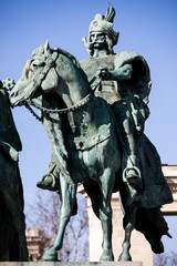 Fototapeta premium Budapest, Hungary January 25, 2020, The Millennium Monument at Heroes' Square in Budapest.