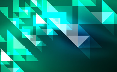 Abstract background, mosaic triangle pattern with transparent effects on glowing neon shiny backdrop. Vector Illustration For Wallpaper, Banner, Background, Card, Book Illustration, landing page