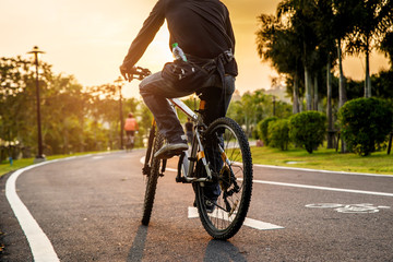 Fototapeta premium Man ride on bike on the road.