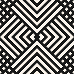 Vektorgeometrisches nahtloses Muster mit diagonalen Linien, Quadraten, Rechtecken, Rauten, Fliesen, Gitter. Abstrakte grafische Schwarzweiss-Textur. Einfacher minimaler monochromer Hintergrund. Design wiederholen