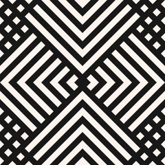 Wallpaper murals Black and white geometric modern Vector geometric seamless pattern with diagonal lines, squares, rectangles, rhombuses, tiles, grid. Abstract black and white graphic texture. Simple minimal monochrome background. Repeat design