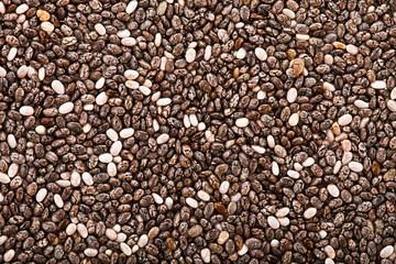 Background of chia seeds. Top view.