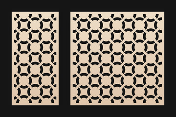 Laser cut panel. Elegant vector template with abstract geometric pattern, circular grid ornament. Decorative stencil for laser cutting of wood, paper, metal, engraving, carving. Aspect ratio 1:2, 1:1