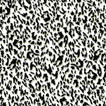 Leopard skin seamless pattern. Fashionable monochrome print in black and white. Modern wild animal repeat illustration. Stylized spotted vector texture. For fashion, fabric, wallpaper, tile, design.