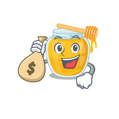 Rich and famous honey cartoon character holding money bag