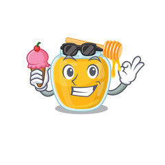 happy face honey cartoon design with ice cream