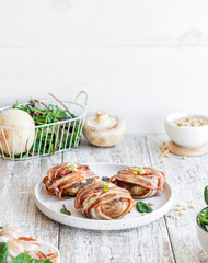 Baked mushrooms stuffed with cheese and pine nuts