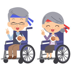 運動会をする介護老人