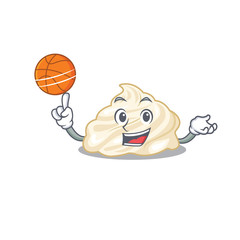 A mascot picture of whipped cream cartoon character playing basketball
