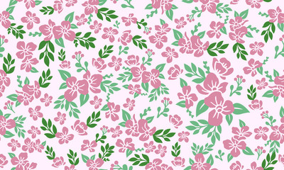Seamless floral pattern background for spring, with leaf and flower drawing.