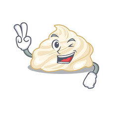 mascot of funny whipped cream cartoon Character with two fingers