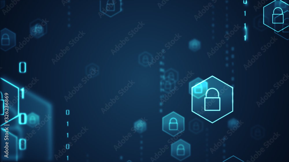 Poster cyber security concept. shield with keyhole icon on digital data background. illustrates cyber data 