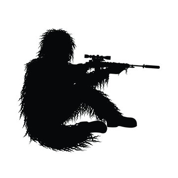 recommend clip art: Sniper soldier in camouflage uniform and rifle gun silhouette vector