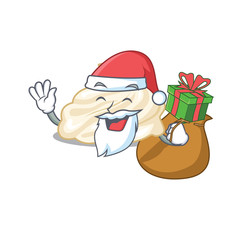 Santa whipped cream Cartoon character design having box of gifts