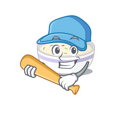 Smiley Funny steamed egg a mascot design with baseball
