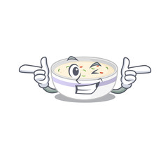 Cute mascot cartoon design of steamed egg with Wink eye