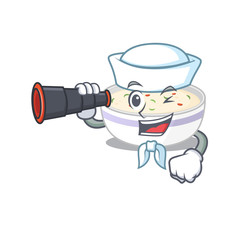 A picture of steamed egg working as a Sailor with binocular