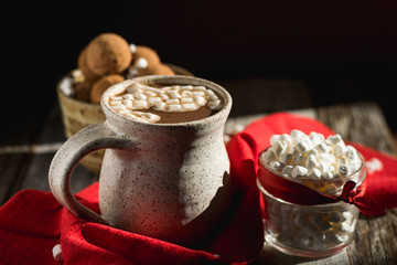 Hot Chocolate with Marshmallows on a Red Cloth