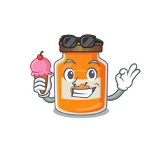 happy face peach jam cartoon design with ice cream