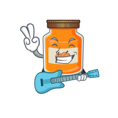 A picture of peach jam playing a guitar