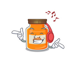 Listening music peach jam cartoon character concept