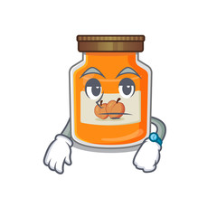 cartoon character design of peach jam on a waiting gesture