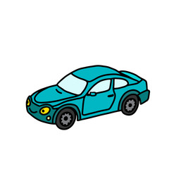  Funny toy car in cartoon style on a white background. Bright toy for kids. Coloring book for children. Vector illustration