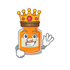 A cartoon mascot design of peach jam performed as a King on the stage