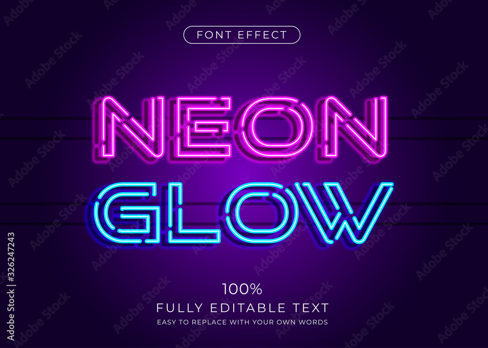 Poster neon light text effect. editable font style