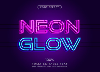 Neon light text effect. Editable font style