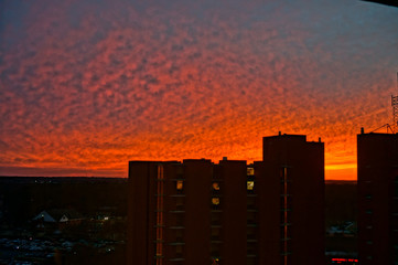 sunset over city