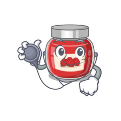 A mascot picture of raspberry jam cartoon as a Doctor with tools
