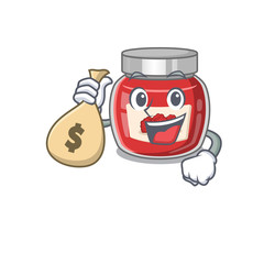 Rich and famous raspberry jam cartoon character holding money bag