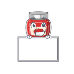 Raspberry jam cartoon design concept grinning with board