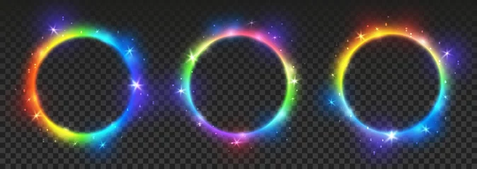 Foto op Canvas Set of bright rainbow neon circles with transparent effects - vector shiny round frames for Your design © evgeniya_m