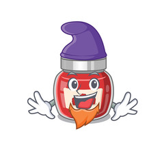 cartoon mascot of funny raspberry jam dressed as an Elf