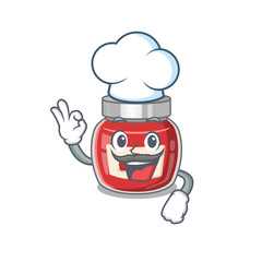 Raspberry jam cartoon character working as a chef and wearing white hat