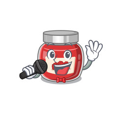 Happy raspberry jam singing on a microphone