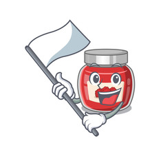 Funny raspberry jam cartoon character style holding a standing flag