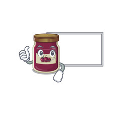 Thumbs up of plum jam cartoon design having a board