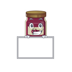 Plum jam cartoon design concept grinning with board